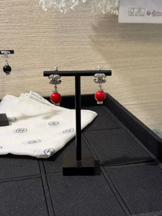 Chanel Red Pearl CC Drop Earrings – Elegant Luxury Fashion Jewelry
