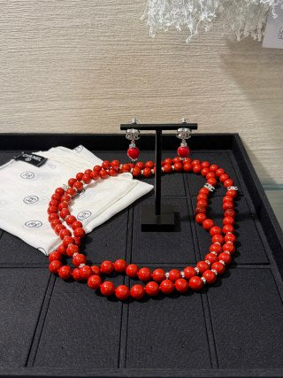 Chanel Red Pearl CC Drop Earrings – Elegant Luxury Fashion Jewelry