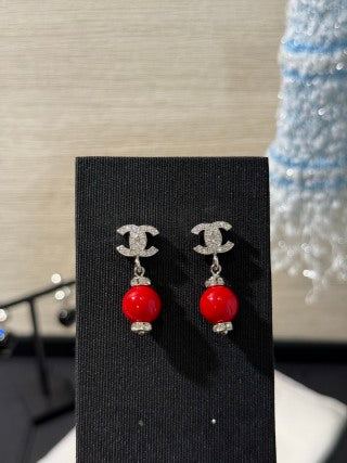 Chanel Red Pearl CC Drop Earrings – Elegant Luxury Fashion Jewelry
