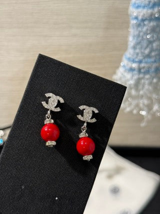 Chanel Red Pearl CC Drop Earrings – Elegant Luxury Fashion Jewelry