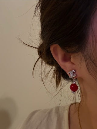 Chanel Red Pearl CC Drop Earrings – Elegant Luxury Fashion Jewelry
