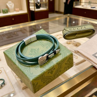 Gucci Interlocking G Leather Wrap Double Strand Bracelet