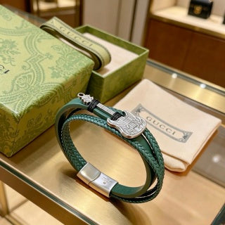 Gucci Interlocking G Leather Wrap Double Strand Bracelet