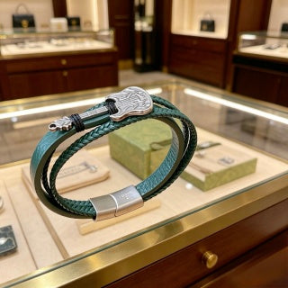 Gucci Interlocking G Leather Wrap Double Strand Bracelet