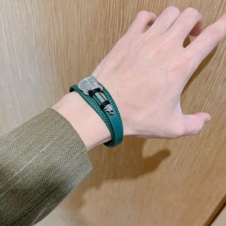 Gucci Interlocking G Leather Wrap Double Strand Bracelet