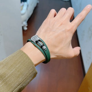 Gucci Interlocking G Leather Wrap Double Strand Bracelet