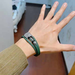 Gucci Interlocking G Leather Wrap Double Strand Bracelet