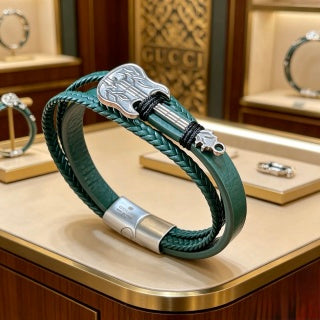 Gucci Interlocking G Leather Wrap Double Strand Bracelet
