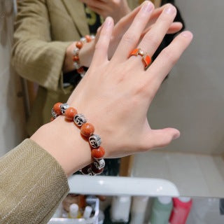 Gucci Interlocking G Red Bead Medallion Bracelet