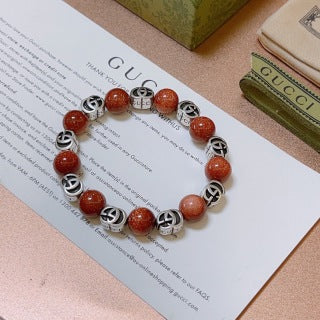 Gucci Interlocking G Red Bead Medallion Bracelet