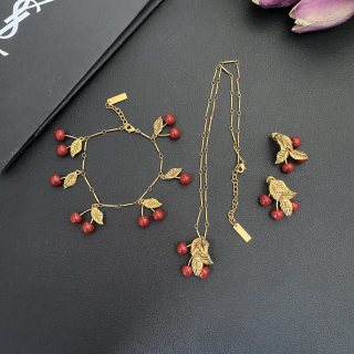 YSL Cherry Leaf Charm Chain Necklace