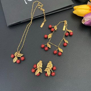 YSL Cherry Leaf Charm Chain Necklace