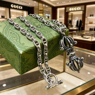 Gucci Interlocking G Ornamental Cross Pendant Chain Necklace