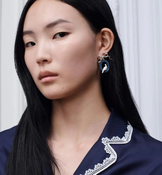 Dior Swan Medallion Crystal Stud Earrings