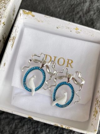 Dior Swan Medallion Crystal Stud Earrings