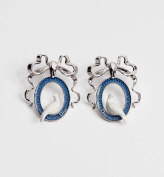 Dior Swan Medallion Crystal Stud Earrings