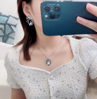 Dior Swan Medallion Crystal Stud Earrings
