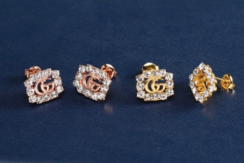 Gucci Interlocking G Crystal Pavé Square Stud Earrings