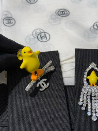 Chanel "Little Yellow Chick" Branch-Style Pendant Brooch with Full Pavé Diamonds
