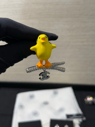Chanel "Little Yellow Chick" Branch-Style Pendant Brooch with Full Pavé Diamonds