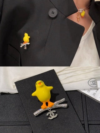 Chanel "Little Yellow Chick" Branch-Style Pendant Brooch with Full Pavé Diamonds