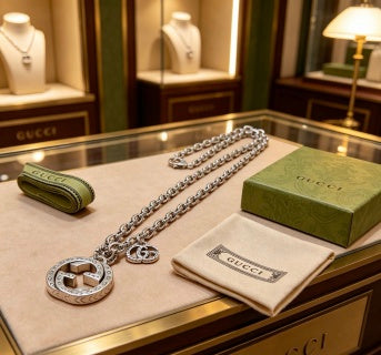 Gucci Interlocking G Crystal Medallion Link Chain Necklace