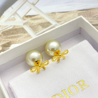 Dior Pearl Ribbon Bow Stud Earrings