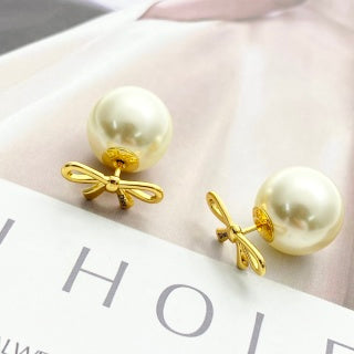 Dior Pearl Ribbon Bow Stud Earrings