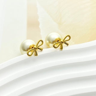 Dior Pearl Ribbon Bow Stud Earrings
