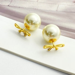 Dior Pearl Ribbon Bow Stud Earrings