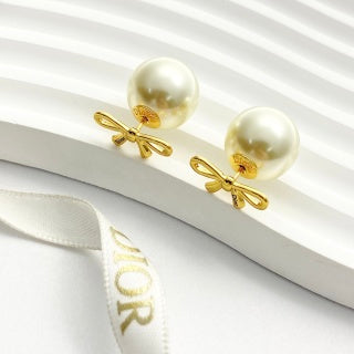 Dior Pearl Ribbon Bow Stud Earrings