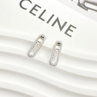 Dior CD Crystal Bar Drop Stud Earrings