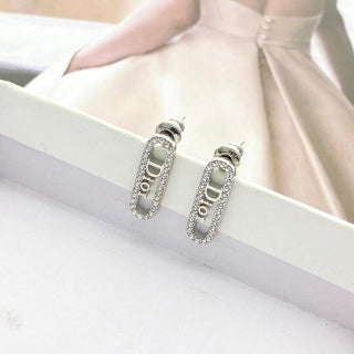 Dior CD Crystal Bar Drop Stud Earrings