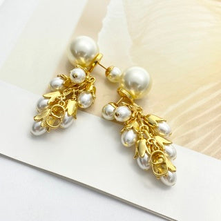 Dior Pearl Botanical CD Tassel Drop Stud Earrings