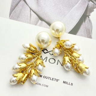 Dior Pearl Botanical CD Tassel Drop Stud Earrings