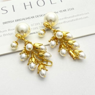 Dior Pearl Botanical CD Tassel Drop Stud Earrings