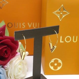 Louis Vuitton V Shape Hoop Stud Earrings