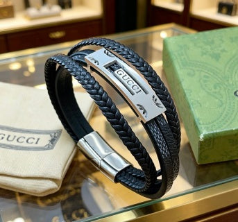 Gucci Interlocking G Braided Leather Wrap Bracelet