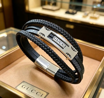 Gucci Interlocking G Braided Leather Wrap Bracelet