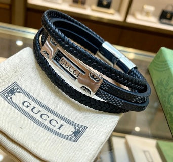 Gucci Interlocking G Braided Leather Wrap Bracelet