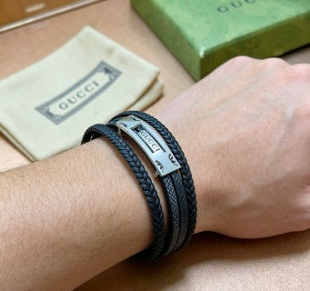 Gucci Interlocking G Braided Leather Wrap Bracelet