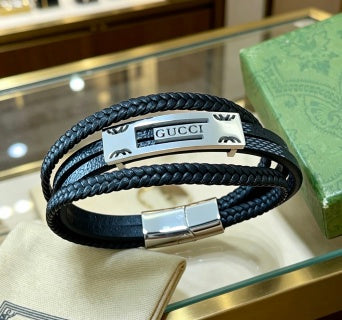 Gucci Interlocking G Braided Leather Wrap Bracelet