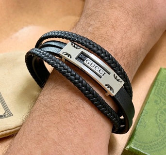 Gucci Interlocking G Braided Leather Wrap Bracelet