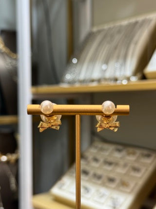 Dior Rosaline Pearl Bow Earrings