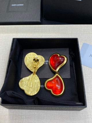 YSL Ruby Heart Enamel Clip-On Earrings