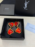 YSL Ruby Heart Enamel Clip-On Earrings