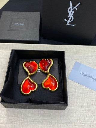 YSL Ruby Heart Enamel Clip-On Earrings