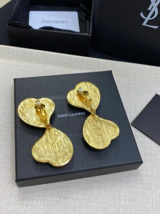 YSL Ruby Heart Enamel Clip-On Earrings