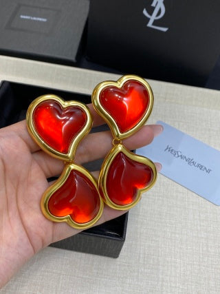 YSL Ruby Heart Enamel Clip-On Earrings