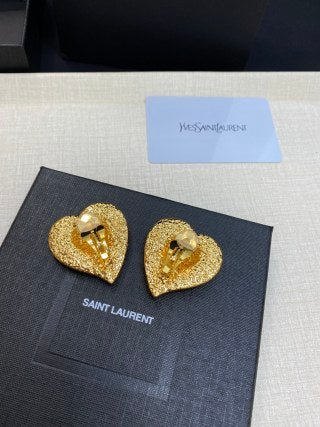 YSL Textured Heart Embossed Clip-On Earrings